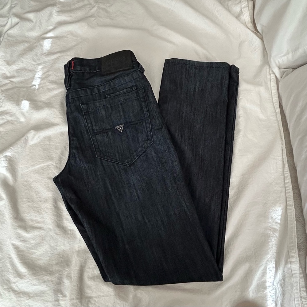 GUESS Medium Rise Tapered Slim Halsted Fit Men's Jeans 29x32 Dark Wash‎ Logo